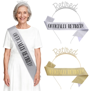 Officially Retired Party Decoration Rhinestone Retired Headband Tiara And Glitter Officially Retired Sash For Women Retirement Celebration Jewelry Accessory