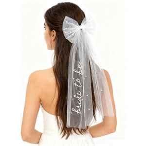 White bridal veil with pearl bow and bride to be lettering for wedding accessories