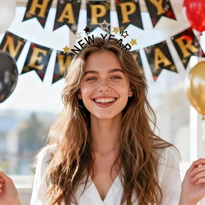 Serre-tête Happy New Year avec étoiles et lettres dorées pour décoration de fête