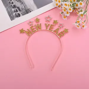 Serre-tête doré Happy New Year avec lettres scintillantes et étoiles en strass