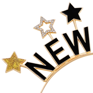 Serre-tête doré Happy New Year avec étoiles scintillantes et lettrage New pour fêtes