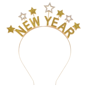 Serre-tête doré Happy New Year avec étoiles en strass pour accessoires de cheveux de fête