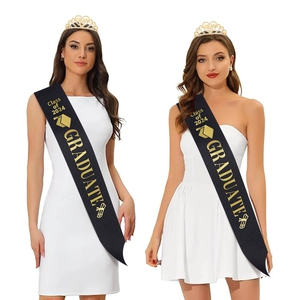Detail of Class of 2024 sash and rhinestone GRAD tiara for graduation party