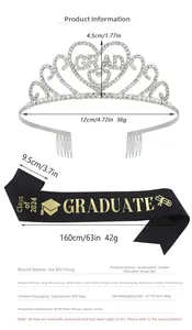 Detail view of 2024 graduation tiara and sash set with specific dimensions and materials