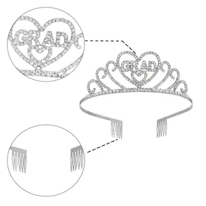 Silver GRAD rhinestone tiara and sash set with heart details and secure hair combs