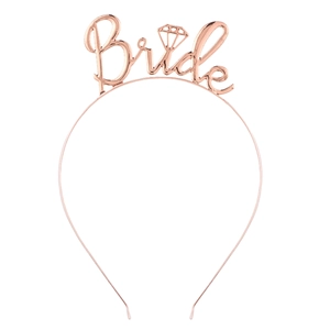 Rose gold metal Bride headband with diamond icon for bachelorette party and weddings