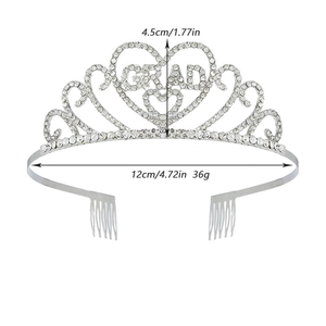 Silver graduation tiara with rhinestones and GRAD lettering for graduate party sets