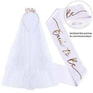 Bride to be sash and veil set with rhinestone headband for wedding parties