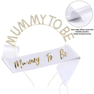 Mummy To Be Headband And Satin Sash Set Zinc Alloy Rhinestone Tiara Scalloped Edge Sash For Baby Shower Party Decoration Women