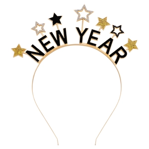 Serre-tête festif du Nouvel An avec étoiles dorées et lettres en émail noir