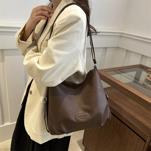 Retro coffee brown soft faux leather large capacity hobo shoulder bag for women