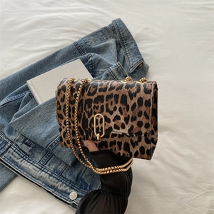 Fashion Leopard Print PU Leather Chain Shoulder Bag For Women Vintage Commuter Crossbody Small Square Bag Elegant Gift