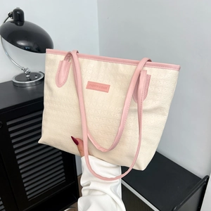 Women Fashion PU Leather Tote Bag Large Capacity Embossed Contrast Color Shoulder Bag For Commuting College Daily Use