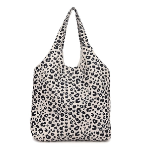 Retro black and white leopard print canvas tote bag for women with large capacity