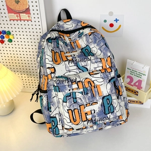 Graffiti Fashion Nylon Backpack For Women Large Capacity Street Style Printed Student School Bag Casual Travel Rucksack