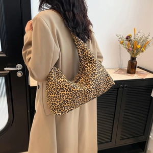Borsa tote leopardata grande da donna, borsa a tracolla casual in tela, novità autunno 2024