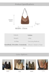 Detailed size specifications for canvas tote bags in four trendy colors with 35x32x9cm dimensions