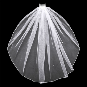 White Tulle Bridal Wedding Veil With Metal Comb Artificial Pearl Embellished For Bachelorette Party Bride Wedding Hair Accessories
