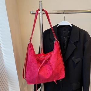 Damen Koreanischer Stil PU Leder Schultertasche Große Kapazität Einfarbig Schleife Kordelzug Minimalistisch Hobo Tote Tasche Mode Umhängetasche
