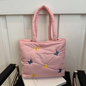 Schmetterling Stickerei Gesteppt Tote-Tasche Große Kapazität Baumwolle Wattierte Schultertasche Mode Lässige Damen Tasche