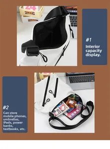 Detailed view of the large capacity interior of a white casual tote bag with zipper