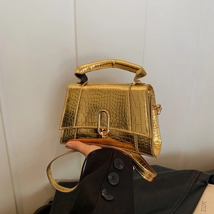 Petit Sac Carré pour Femmes en Cuir PU Motif Crocodile Poignée Supérieure Sac à Épaule Bandoulière Matériel Doré Sac à Main Mode