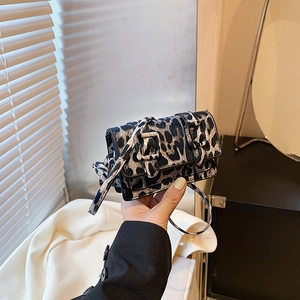 Women's Fashion Leopard Print Mini Square Shoulder Bag PU Leather Vintage Double Buckle Crossbody Bag Small Handbag Accessories