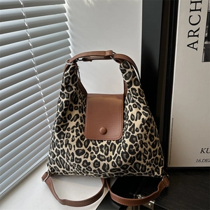 Leopard Print Large Capacity Tote Bag For Women PU Leather Urban Minimalist Fashion Commuter Shoulder Bag With Stitching