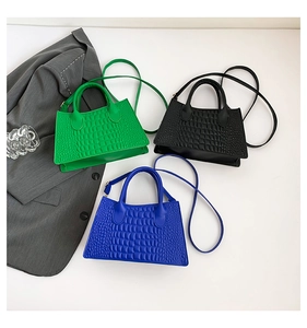 Three crocodile embossed PU leather tote bags in green, black and royal blue colors