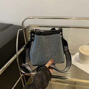 Borsa a Secchiello Donna con Strass Grande Capacità Tracolla Larga Borsa a Tracolla Casual Borsetta da Festa Borsa Spalla