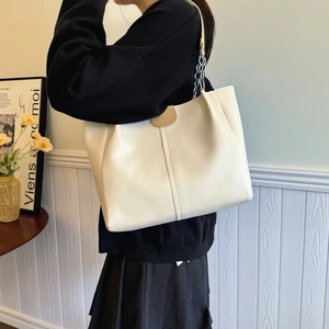 Chic beige large capacity tote bag with elegant chain strap for women office commute