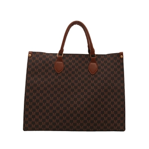Grand sac cabas marron à imprimé monogramme avec poignées en cuir et rivets dorés