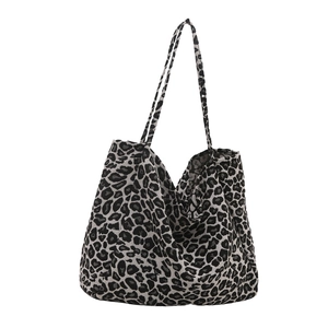 Stylish large leopard print canvas tote bag with spacious interior for daily shopping use