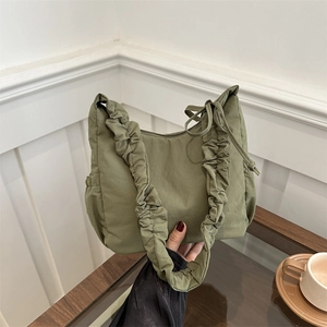 Minimalist PU Pleated Shoulder Bag For Women Fashion Solid Color Large Capacity Tote Bag Casual Commuting Scrunchie Strap Bag