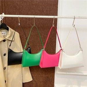 Minimalist faux leather crescent shoulder bags in black, green, pink, and white colors