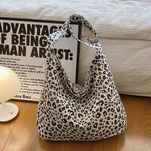 Women Large Capacity Leopard Print Nylon Tote Bag Urban Minimalist Fashion Hobo Shoulder Crossbody Bag For Daily Travel Shopping