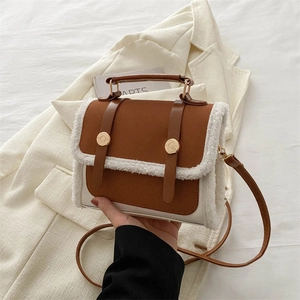Borsa a Tracolla Donna Con Bordo in Peluche Sherpa Handbag in Nylon a Contrasto Autunno Inverno Casual Moda Piccola Borsa Quadrata