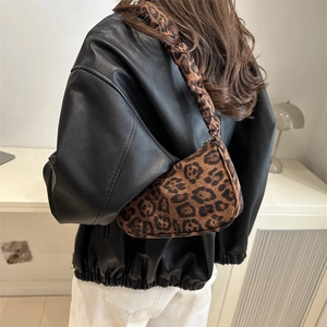 Leopard print underarm shoulder bag for women with ruched strap and stylish design