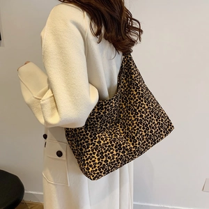Vintage Damen-Tragetasche mit Leopardenmuster, große Schultertasche für den Herbst
