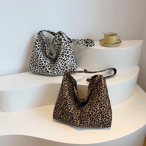 Retro Leopard-Print Canvas Tote Bag mit großer Kapazität in Schwarz, Weiß und Braun