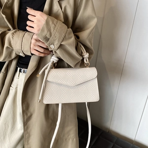 Petit sac carré beige à texture diamant et poignée tressée pour femme élégante
