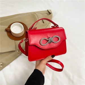 Women Bow Rhinestone PU Leather Shoulder Bag Elegant Flap Handbag Adjustable Crossbody Purse Casual Fashion Small Square Bag
