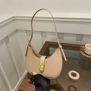 Sac Sous le Bras Croissant en Cuir PU Uni Vintage pour Femmes Sac à Épaule avec Fermoir Tournant Grande Capacité Mode Urbaine