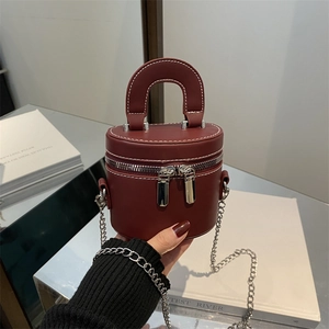 Borsa a Tracolla Cilindrica in Pelle PU Retro per Donna Moda Cuciture a Contrasto Doppia Cerniera Catena Borsa Trendy a Barile