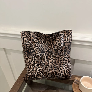 Vintage Leopard Print Large Capacity Nylon Tote Bag For Women Casual Fashion Commuting Shoulder Handbag With Zipper