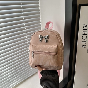 Mini Sac à Dos à Nœud Papillon pour Femmes Style Coréen en Cuir PU Plissé Grande Capacité Sac de Voyage Quotidien Décontracté