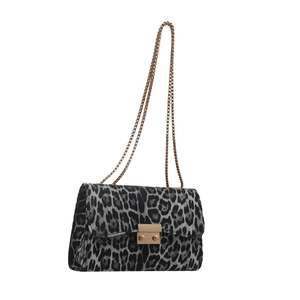 Retro leopard print shoulder bag with gold chain strap and metallic push lock closure