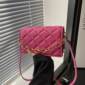 Quilted Crossbody Bag For Women Urban Simple PU Leather Shoulder Bag With Gold Chain Decoration Stylish Small Square Bag