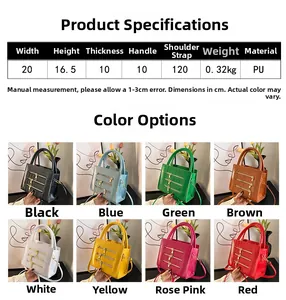 Detailed size specifications for the croc-pattern PU leather handbag with color options