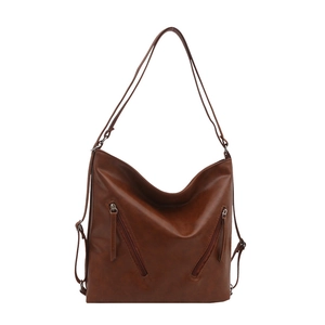 Borsa tote vintage marrone con doppie tasche a zip e tracolle multifunzionali da donna